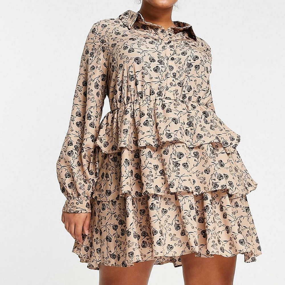 In The Style Plus x Billie Faiers tiered mini skater dress with volume sleeves